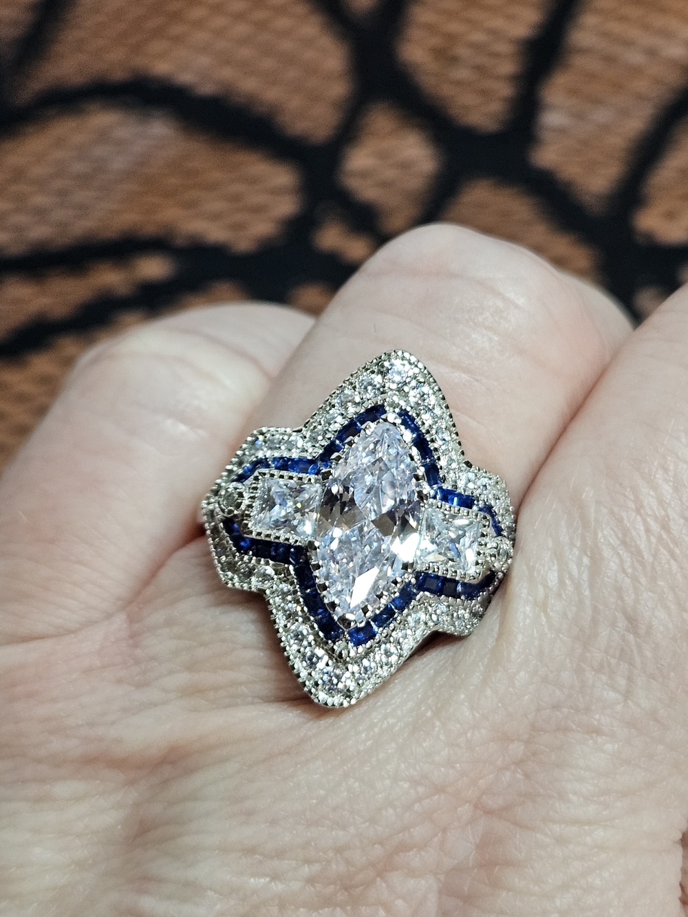 Blue Spinel Statement Ring 5.27 CTW Sterling Silver Size 8 - Picture 2 of 4